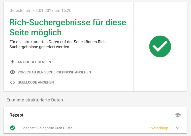 Ergebnis im Rich Result testing tool