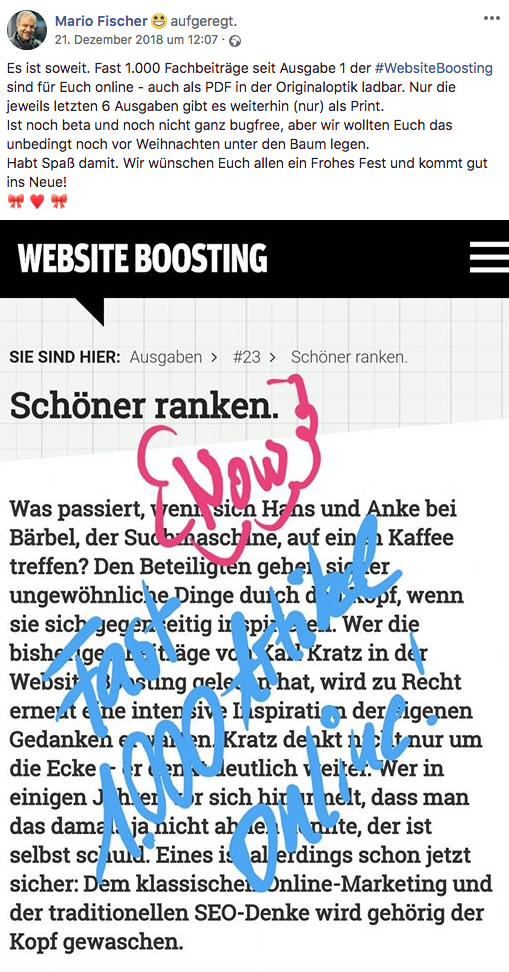 Facebook Post von Mario Fischer Dezember 2018