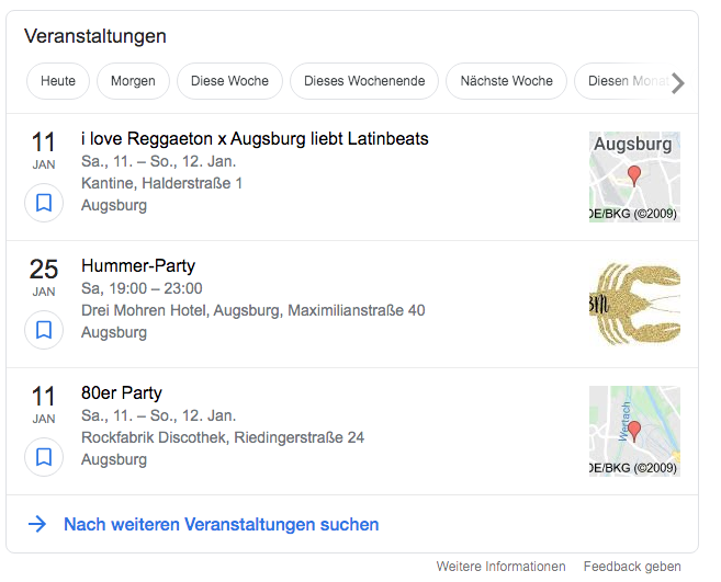 Veranstaltungen in der Google Suche