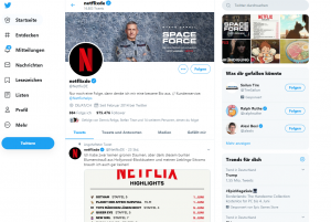 Beispiel Twitter Account Netflix mit kreativem Beschreibungstext