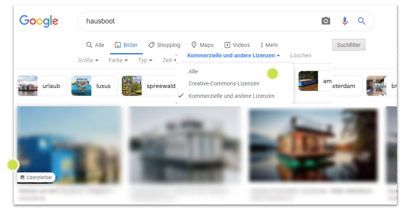 Lizenzierbarkeit Google Bildersuche