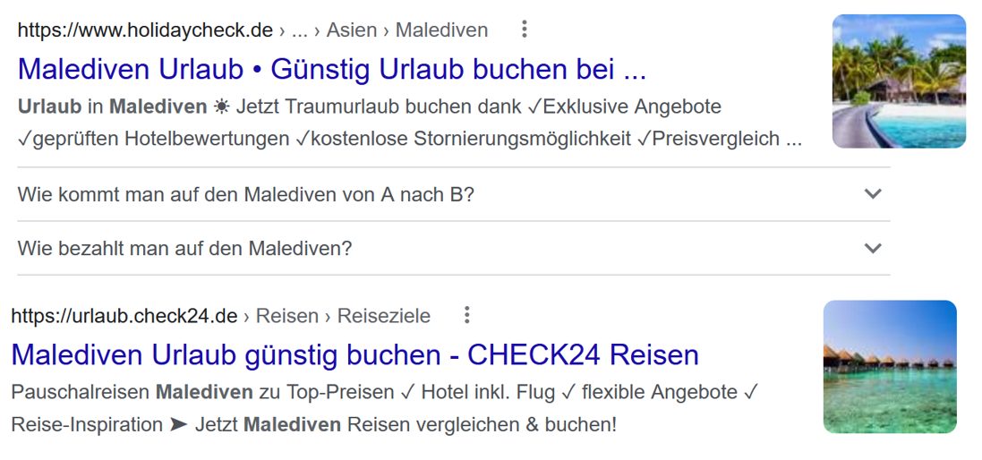 informative Metadaten für SEO-optimierte Texte: Vorteile von Reiseanbietern kompakt zusammengefasst.